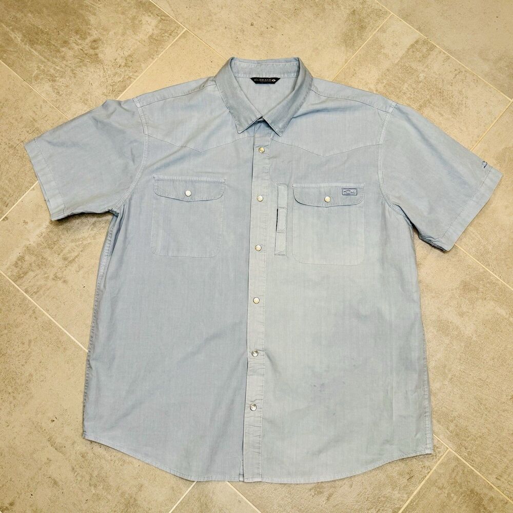 Drake Cinco Ranch Western Acid Wash Snap Shirt Dusty Blue Men’s Large